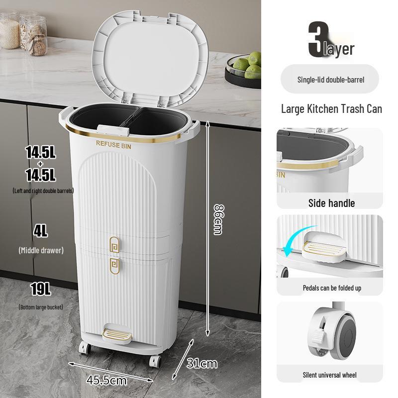 Luxusní vysoký odpadkový koš v japonském stylu s nožním pedálem pro suchý a mokrý odpad