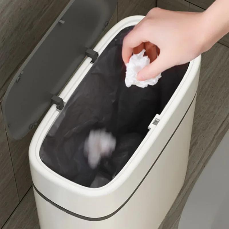 12L Smart Pressing Type Waste Bins Bathroom Parlor Kitchen Household Storage Bucket Toilet Waterproof Narrow Slot Trash Can