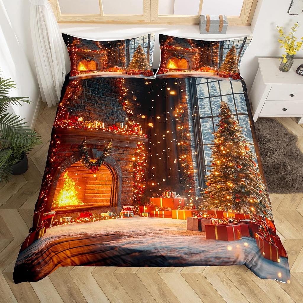 Camper Theme Duvet Cover Set for Teens Adults Kids Queen Size Quilt Cover with 2 Pillowcase Bonfire Evening Bedding Set 3 Pieces