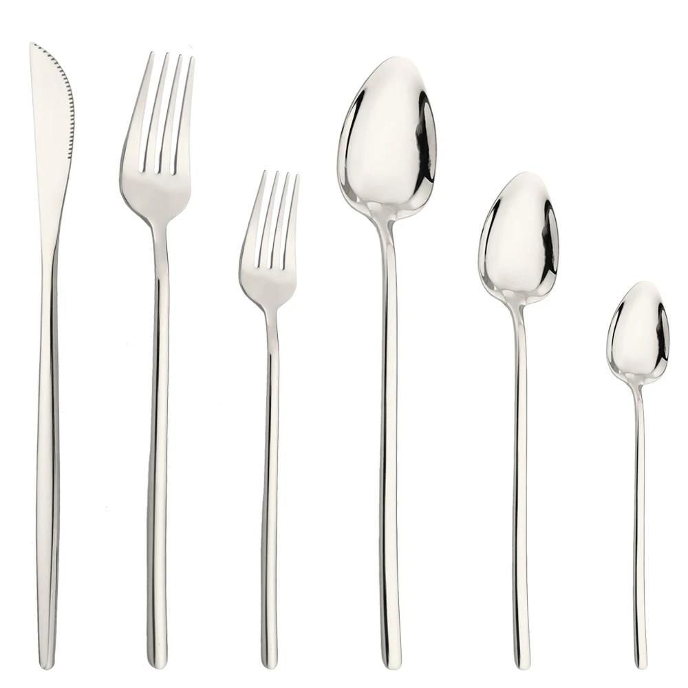 6pcs Tableware Set Gold Cutlery Stainless Steel Flatware Mirror Knife Fork Dessert Spoon Korean Dinnerware Set Luxury