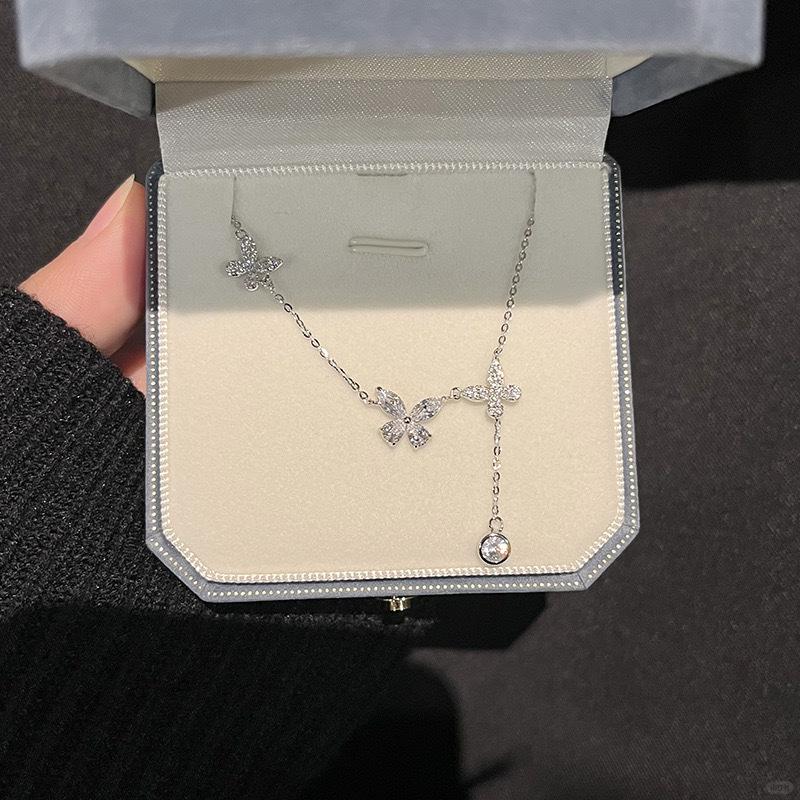 S925 Sterling Silver Butterfly Tassel Necklace, Women's Elegant Clavicle Chain, Unique High-End Fashion Design