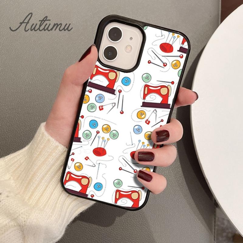 Sewing Machine Tailor Elements Phone Case for iPhone 11 12 13 14 Pro Max Mini XR XS SE 2020 7 8 Plus Samsung S21 S22 Shell