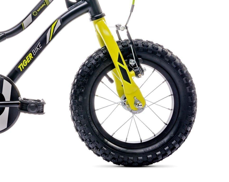 Boys' 12-inch Bicycle Push Bar Side Wheels Basket Tiger Bike Black - Yellow - Gray