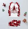Christmas Print Neck Long Sleeve Long Pants Matching Family Pajama Set for Adults and Kids