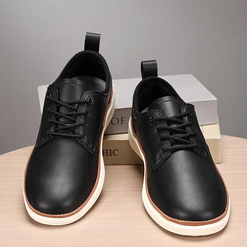 Fashion Spring Summer Men Shoes Breathable Outdoor Footwear Class Leather Walking Sneakers Casual Solid Color Lace Up Leather Shoes