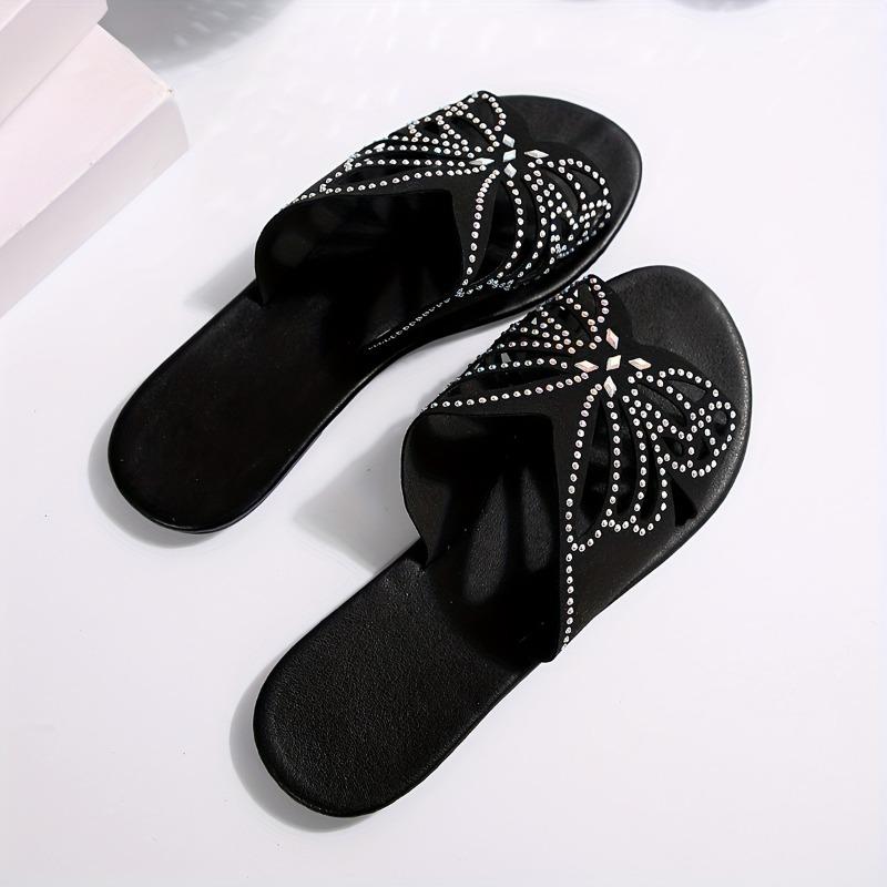 Women's Rhinestone Butterfly Slip-On - Sparkling Open-Toe Faux Cover Slippers with Rhinestone-Adorned Strap,B Party Wedding Beach Shoes