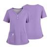 Women's Short Sleeved Solid Color V-neck Buttonable Side Slit Top T-shirt