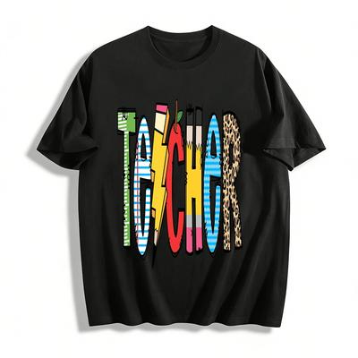 Fun Teacher Themed Print Casual Top For Educators Pure Cotton T-shirt