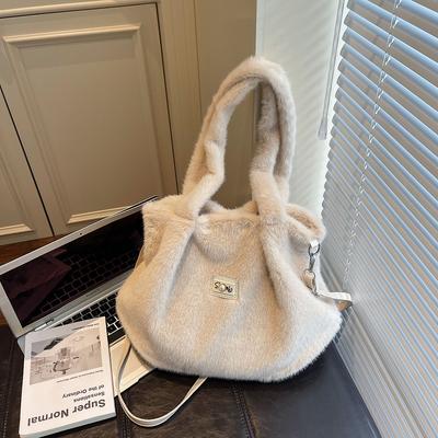 Borse a Tote Morbide in Peluche alla Moda Leggere Grande Capacità Borse a Tracolla per Donne Autunno Inverno Fashi Borsa a Spalla per il Pendolarismo