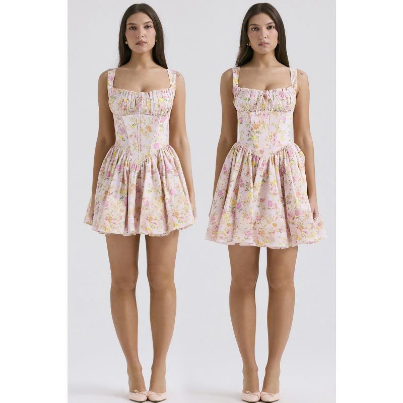 Summer Dress Floral Suspender Skirt Slim Dress