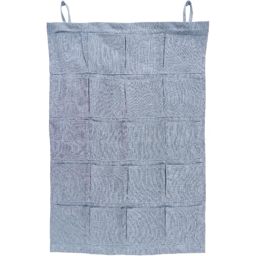 100% Linen Hanging Storage Bag with 20 Pockets, Wall Hang Over The Door Closet Organizer for Socks Underpants, Blue