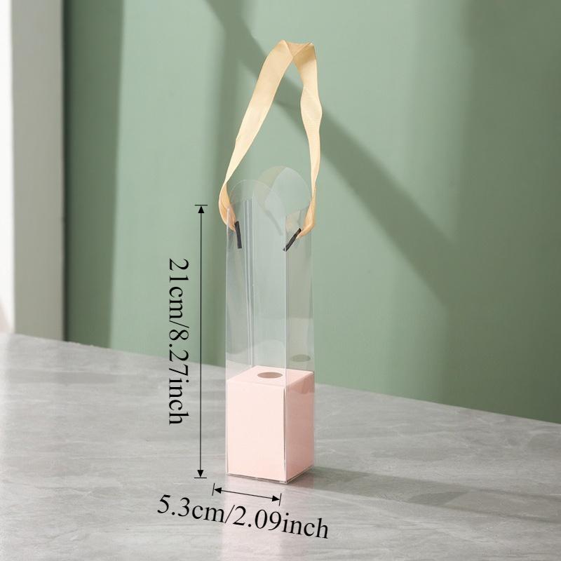 5er-Set Tragbare Klare Plastik-Blumenkästen Transparente Handheld-Rosen-Geschenkbox für Blumenstraußverpackung Kleine Florale DIY-Hülle Taschen