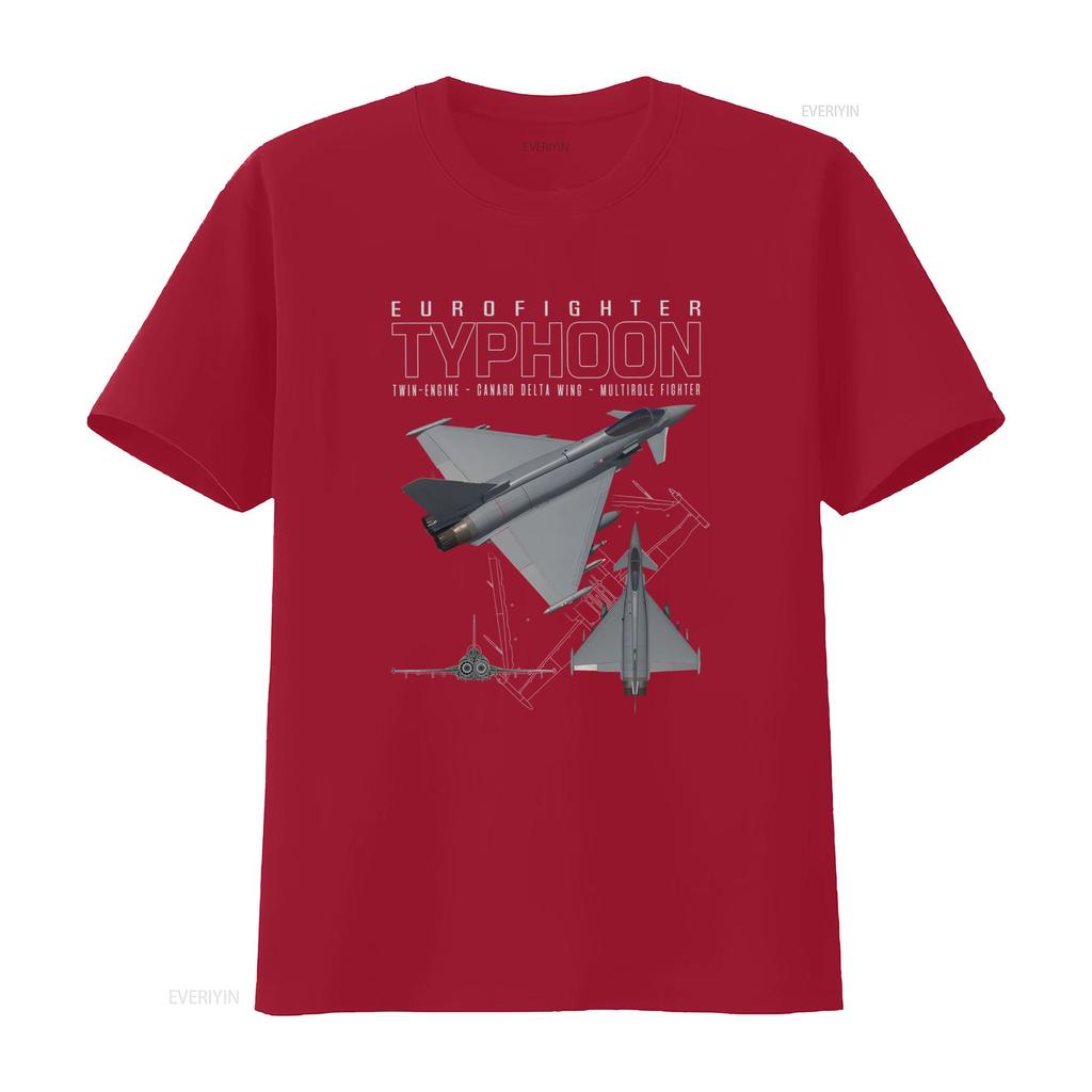 Unisex T-Shirt Kurzarm Mit Schematischem Druck Des Eurofighter Typhoon T-Shirt Lässig Thema Luftfahrt Flugzeug Vintage