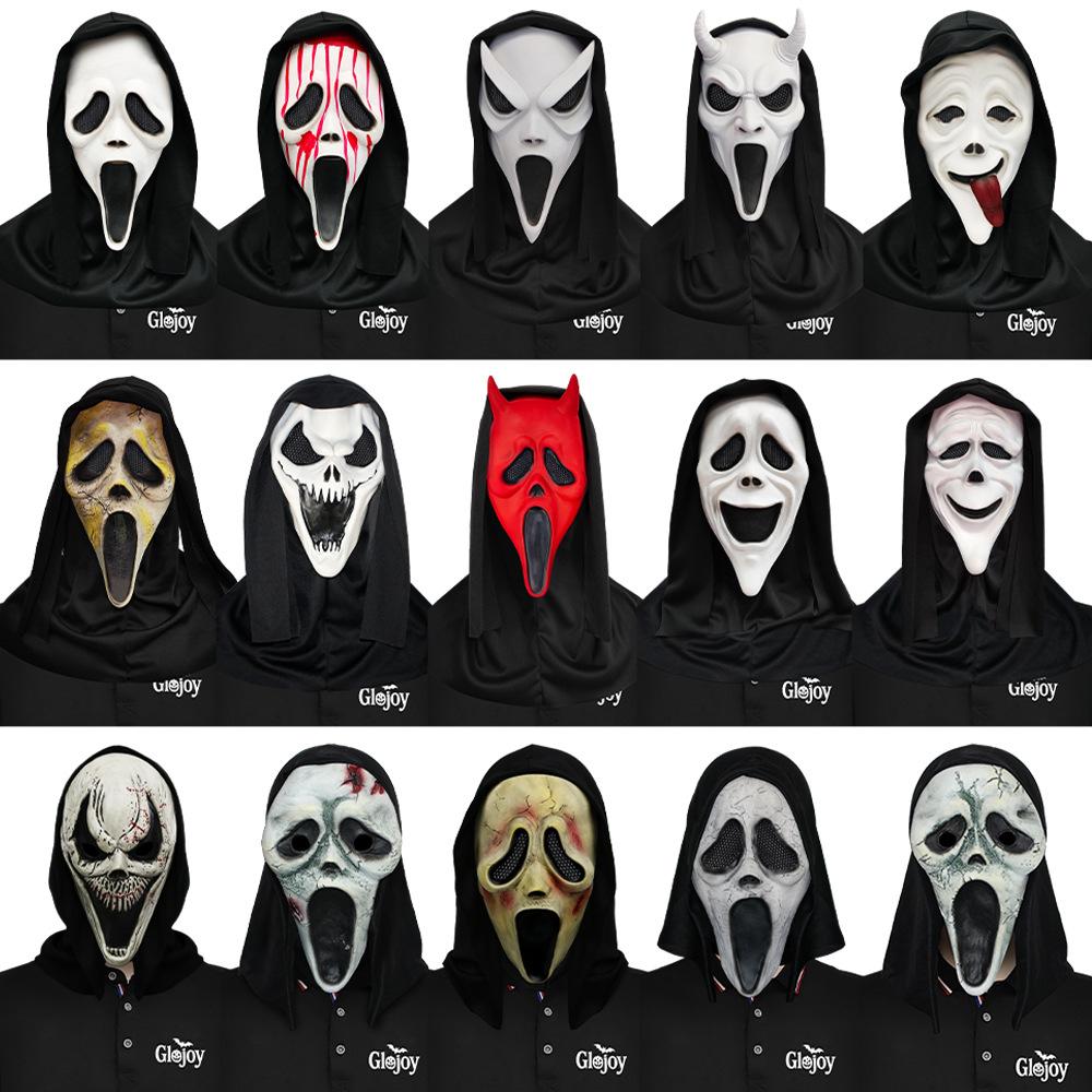 New Horror Head Mask with Bloody Dagger Scary Ghost Face Hood Masquerade Cosplay Prank Props Halloween Party Supplies