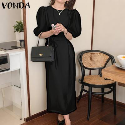 Robe Maxi Élégante Décontractée Unie à Manches Courtes et Col Rond pour Femme