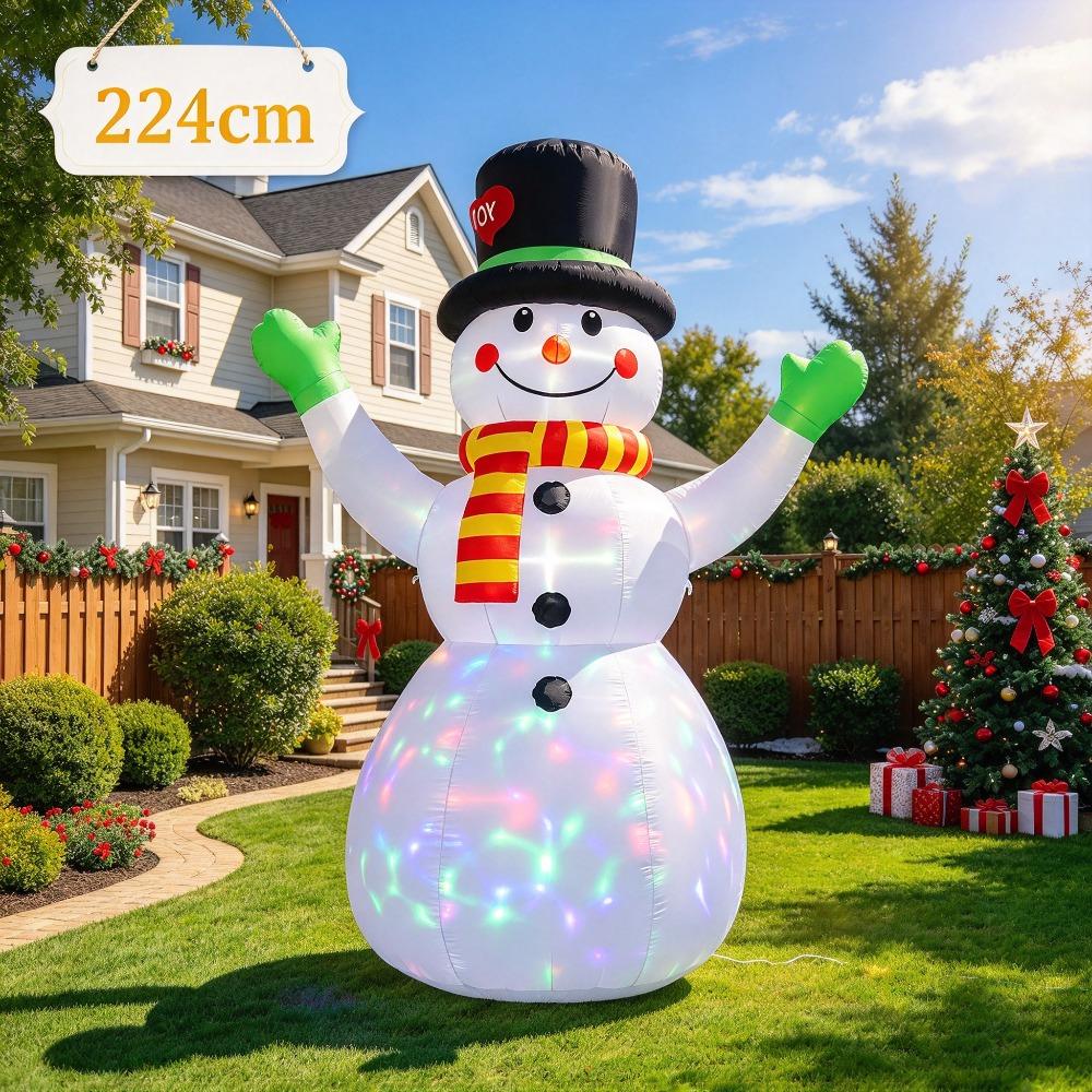 7.35FT/224CM Inflatable Glowing Snowman with Top Hat, Christmas Outdoor Yard Decoration