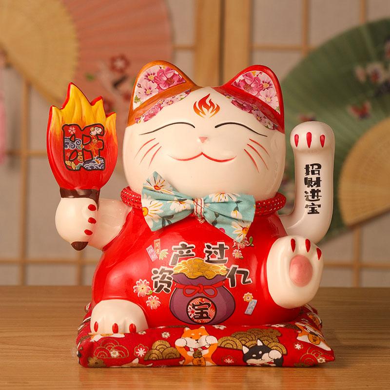 7,5 Zoll Keramik Winkende Katze Maneki Neko Ornament Schaukel Glückskatze Feng Shui Dekoration Mittelpunkt Geschäftsgeschenk