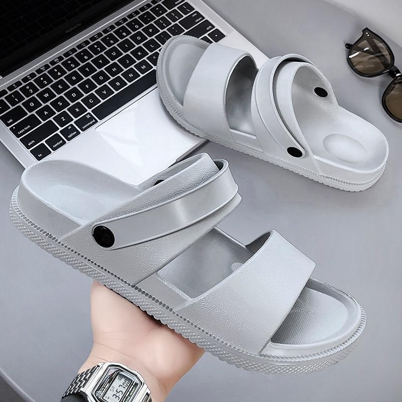 Men's Summer Fashion Two Wear Slippers Beach Flip-flops Men Wear Light Sandals Outside Solid Color Flat Heel