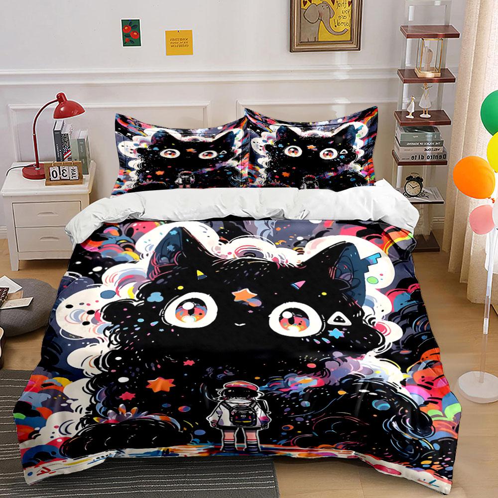 **Mystic Cat Adventure Set Design** Exquisite Three-Piece Bedding Set Gift For Kids And Adults