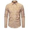 Men's Casual Solid-color Long-sleeved Shirt, Men's Button-style Striped Woven Stand-up Collar Shirt