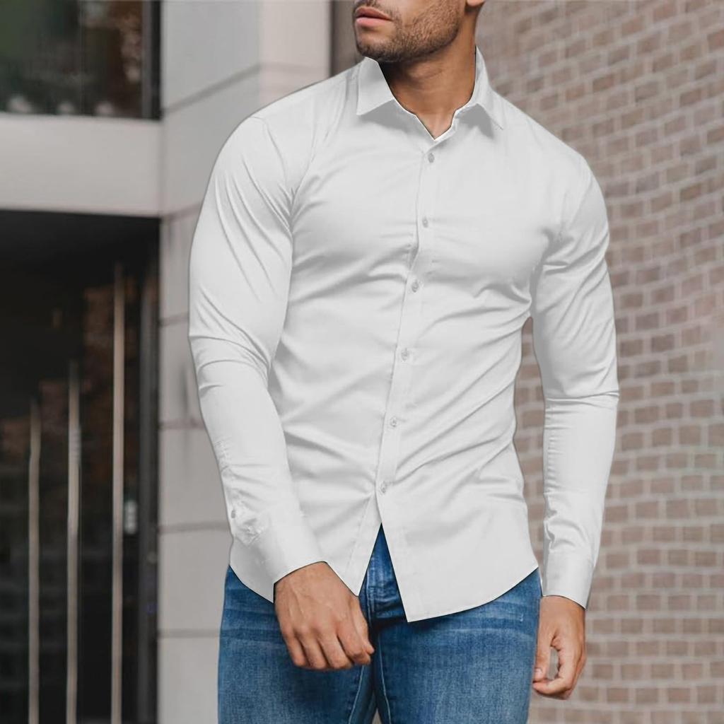 Chemise à manches longues pour homme, couleur unie, design de style décontracté et mature, chemise intérieure de costume polyvalente