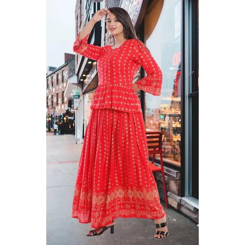 Women Party Wear Rayon Top Kurta Skirt Set Indian Bollywood Top Tunic Kurti VSO-1708 C