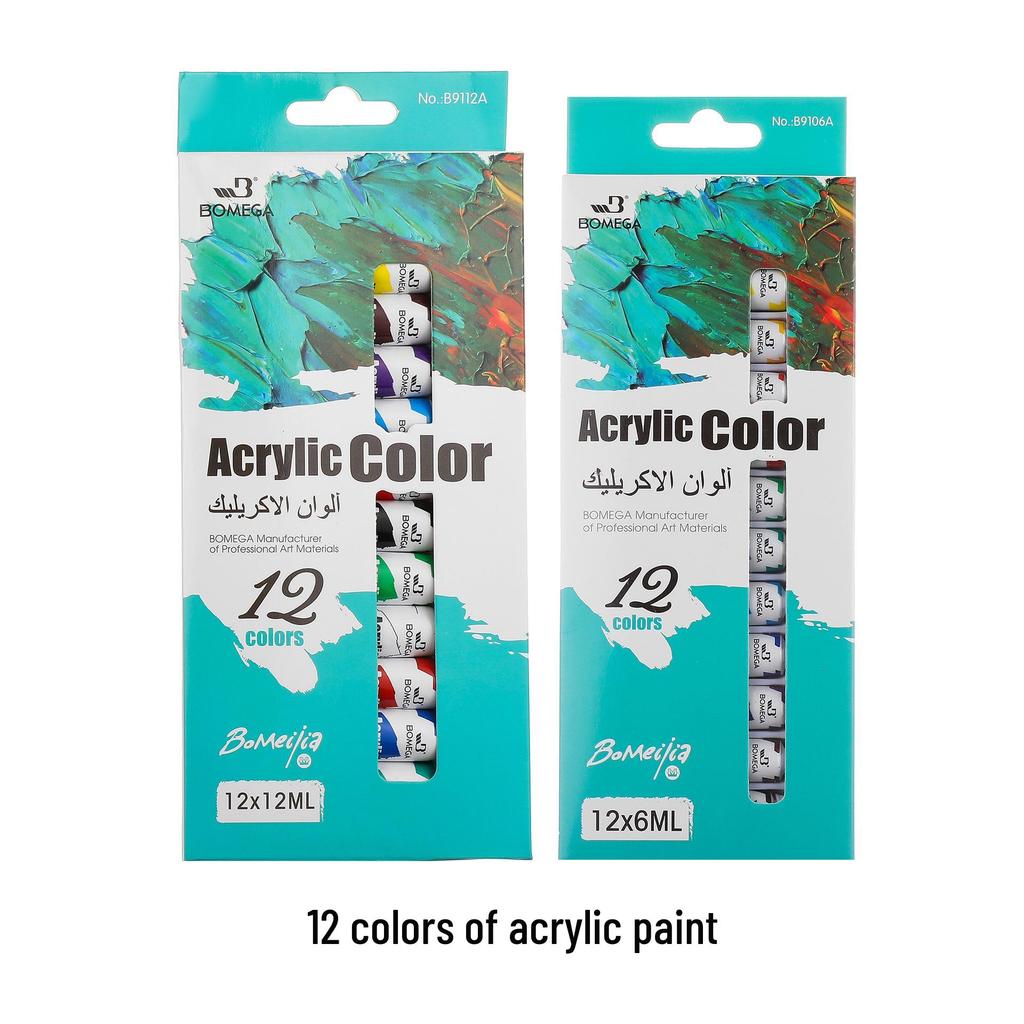 12-Color Acrylic Oil & Gouache Watercolor Pigments Set, 6/12ml - Ideal for Painting Textiles