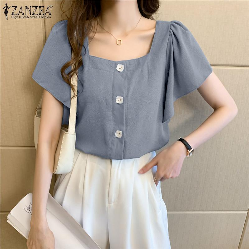 

ZANZEA Женская летняя повседневная блузка с квадратным воротником и короткими рукавами
