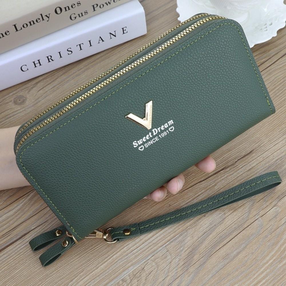 

Fashion Double Zipper Long Wallet Large Capacity Multifunctional Card Holder PU Leather Purse Women