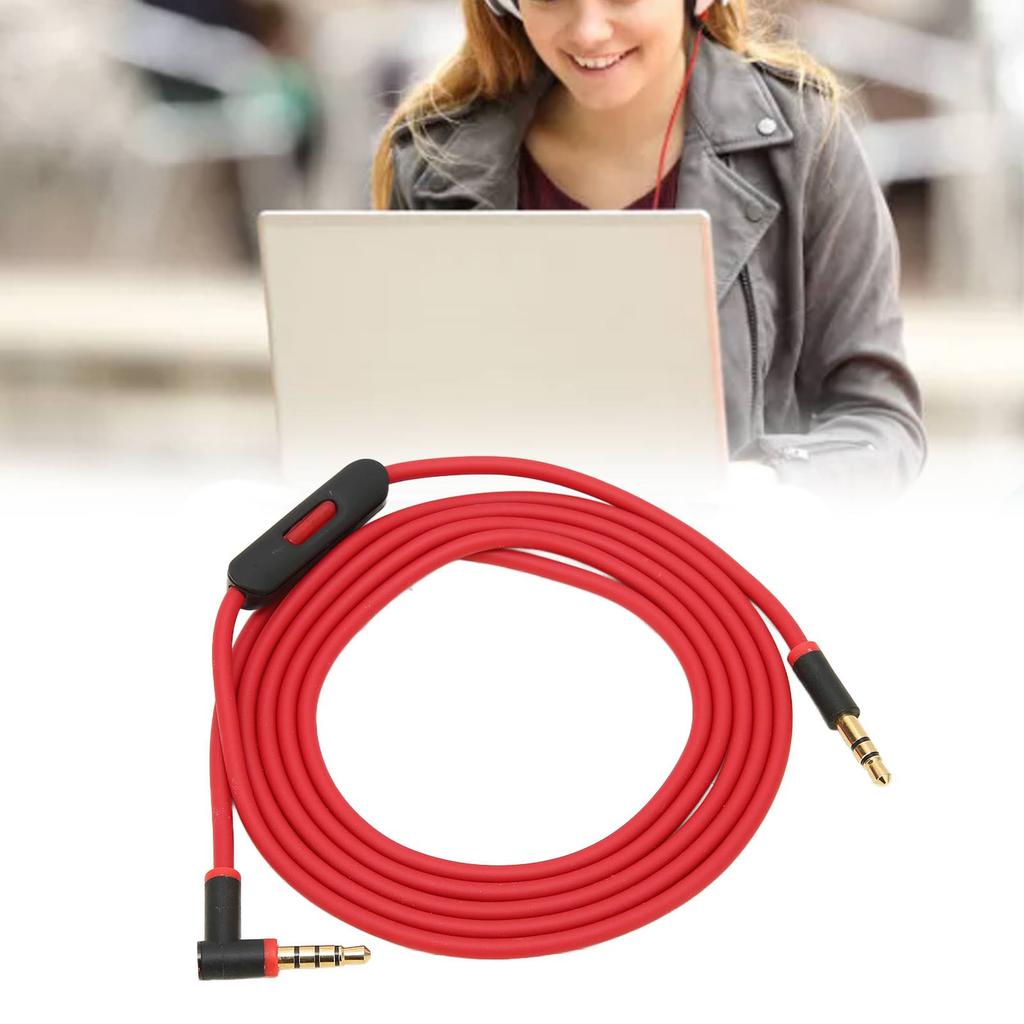 Replacement Cable with Inline Microphone and Track Control Portable Cable for Headphones(Black Red )