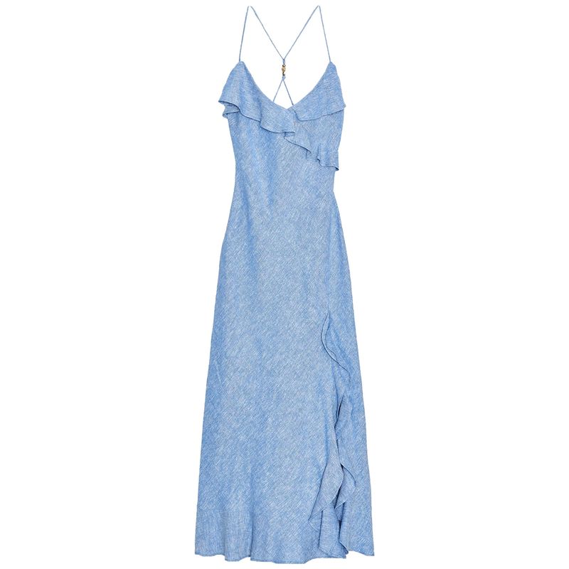 Zaprha 2025 New Arrival Seaside Holiday Style Linen Blend Laminated Decoration Sling Dress 7953757