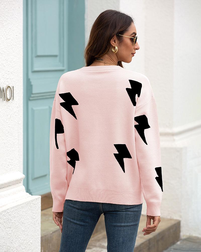 Women's Long Sleeve Jacquard Knit Sweater - Autumn 2024 European & American Style Pullover Top