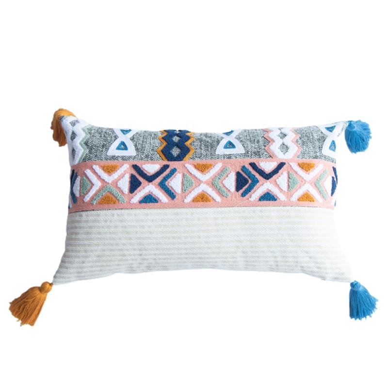Nordic Lumbar Waist Throw Pillow Cover with Pom Pom Simple Color Decorative Rectangle Cushion Case wholesales