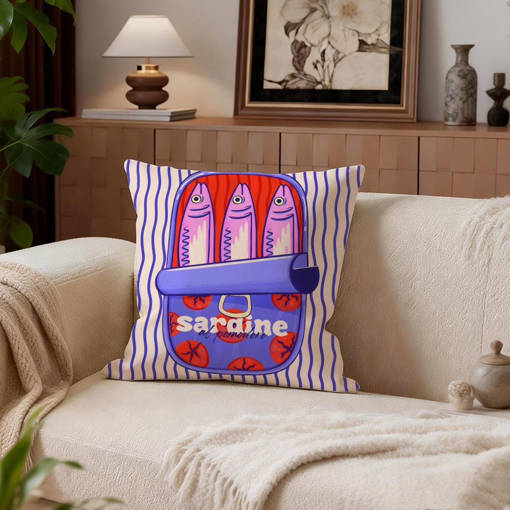 Cartoon Sardine Can Cute Cushion Cover Cushion Cover Set 4Pcs 50X50 45X45 40X40 Pillowcase Decorative Sofa Home Decor