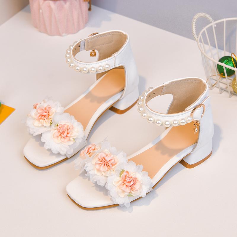 

*Fashionable Flower Lightweight Children s Soft Pearl Comfortable Flat Sandals Summer Fashion Princess Elegant Casual Sandals 27Insole17cm білий