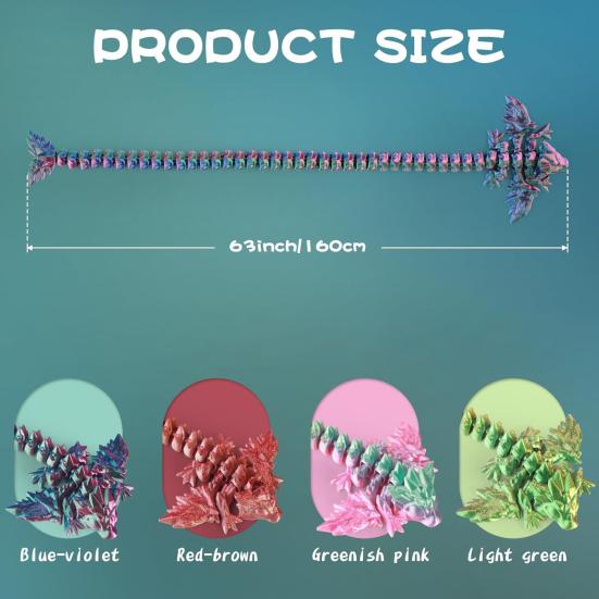 3D Printed Dragon Toy 5.2Ft Articulated Dragon Animal Model Desktop Dragon Decoration Funny Fidget Toy Festival Gift for Friends