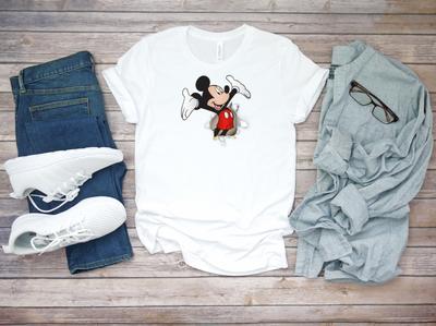 Mickey Mouse Torn Effect Short Sleeve White Men T-shirt K149