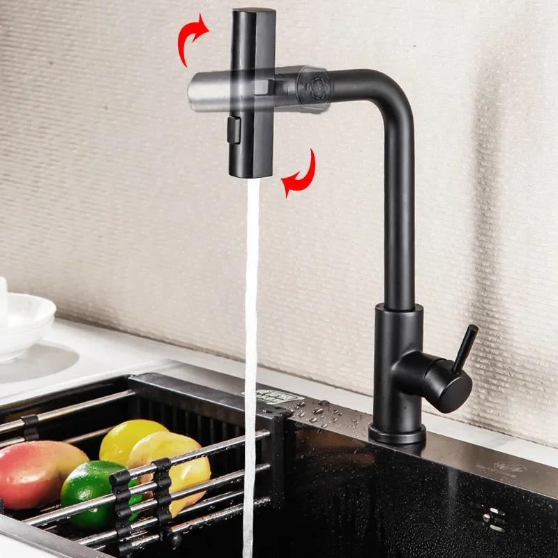3 Modes Waterfall Faucet Stainless Steel Kitchen Faucets Single Handle Hot and Cold Mixing Tap Universal Rotation Pull Out Tap