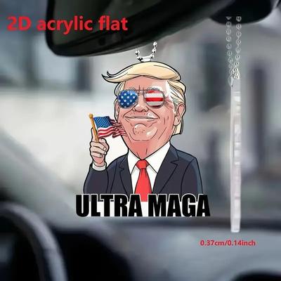 Pendentif Trump 2D créatif nouveau dessin animé acrylique plat décoration intérieure de voiture porte-clés pendentif
