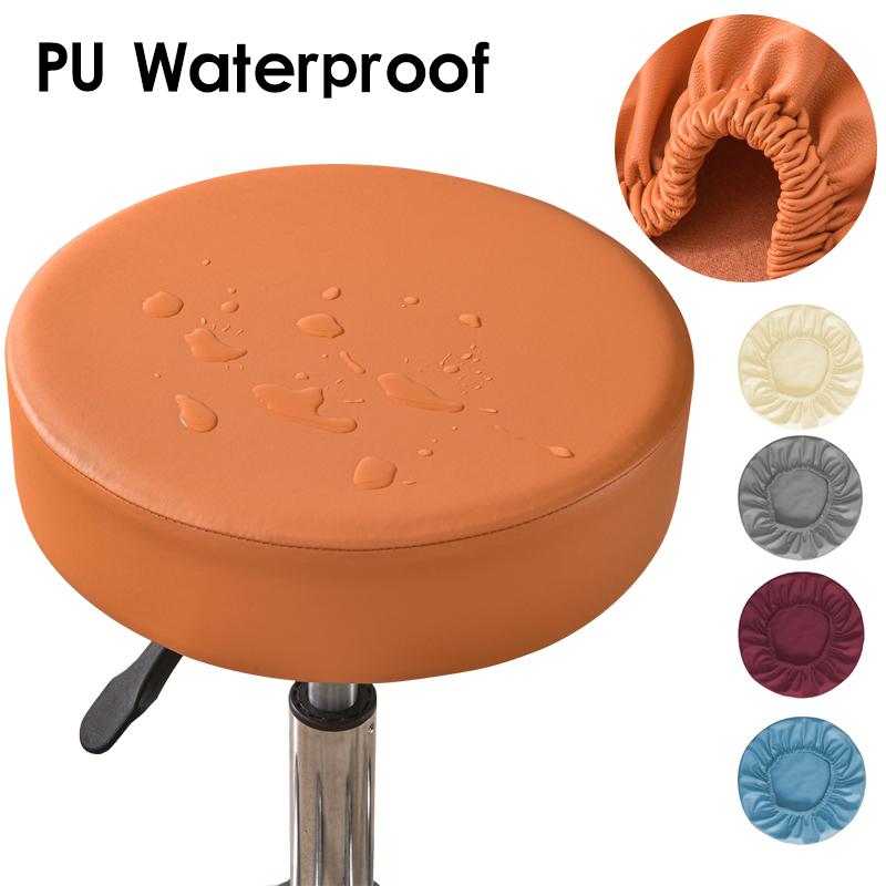 1pc Waterproof Round Stool Cover Stretch PU Leather Bar Stool Covers All Inclusive Rotating Chair Seat Slipcover Home Hotel