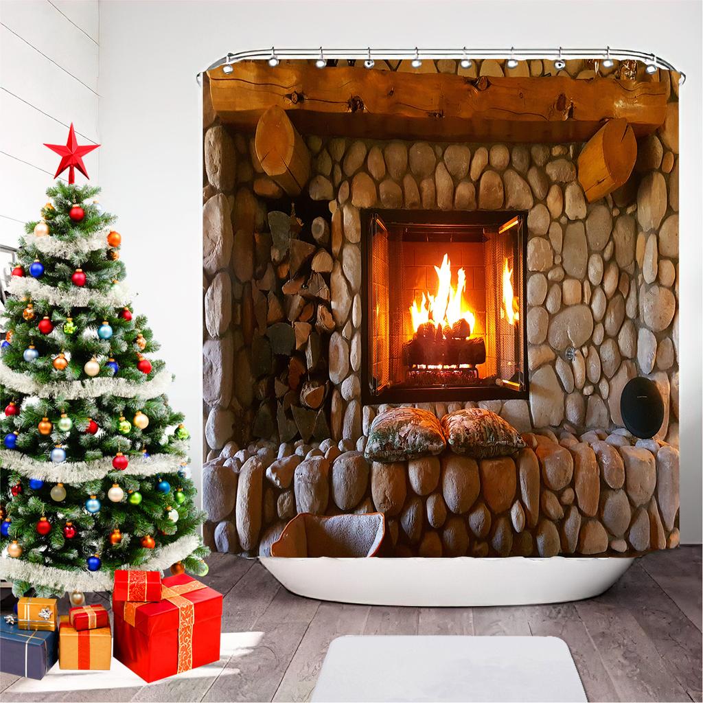 GAEChristmas Printed Bathroom Shower Curtain Snowman Santa Claus Waterproof Polyester Curtain Home Decoration Window Christmas