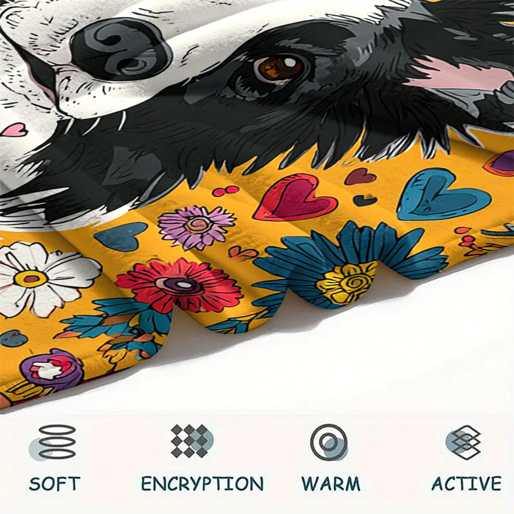 Border Collie Print Flannel Blanket, High quality Comfortable for All Seasons, Home Decor, Warmth and Comfort, Perfect for Christmas Gifts
