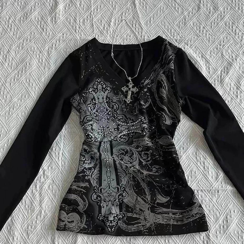 TrendHub Y2K Women's Hip Hop 90s Vintage Punk T-Shirt Autumn Streetwear Sexy Short Sleeve Gothic Slim Crop Top Hotgirl Casual Femme Tee