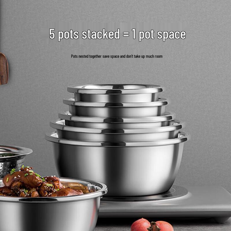 304 Stainless Steel Kitchen Basin and Sieve 5-Piece Set