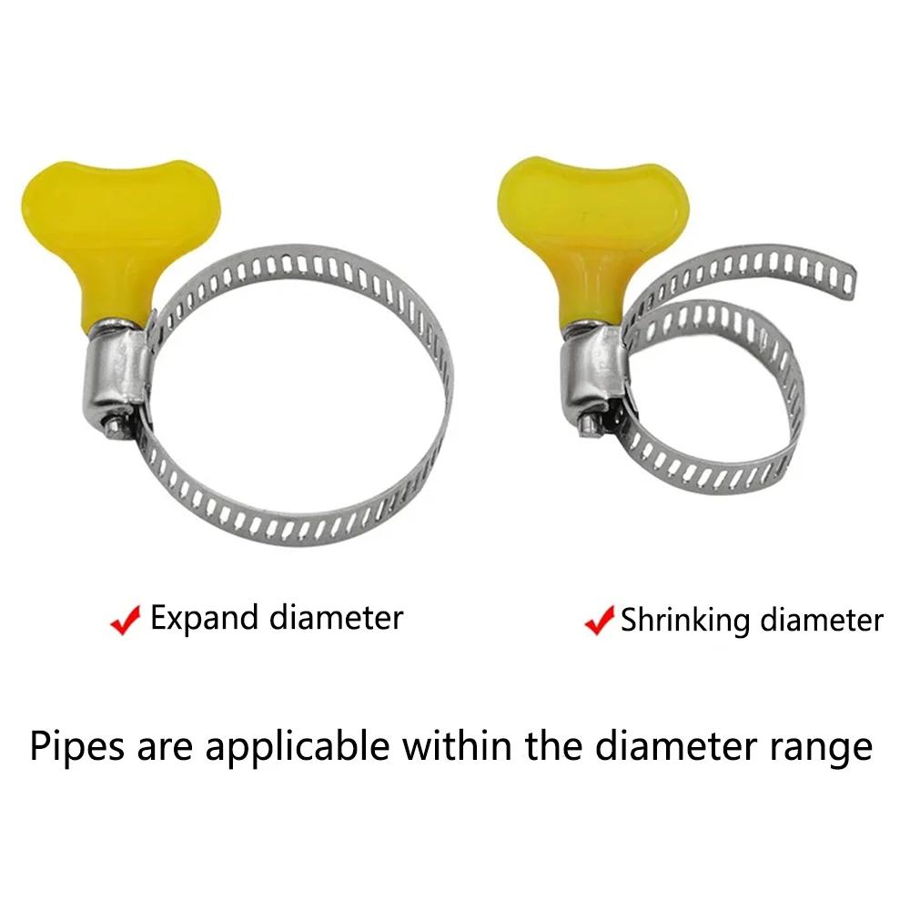 15 Pcs 8-38mm 7 Size Adjustable Yellow Plastic Handle Hand Twist Hose Clamps Worm Driving Stainless Steel Pipe Clips For Tube