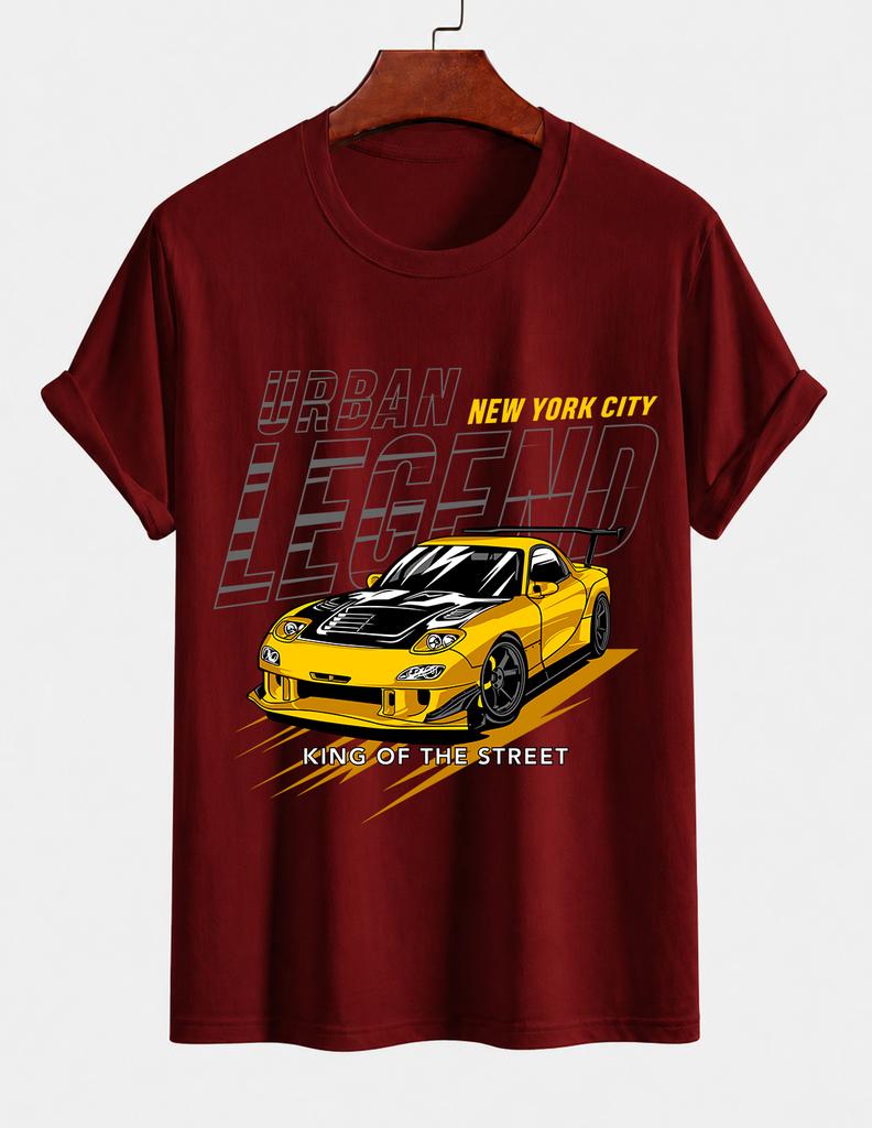 Unisexs Pure Cotton Solid Color Tshirt Urban Legend Street King Jdm Sports Car Print Crew Neck Short Sleeve Street Casual Top