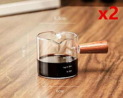Solid Wood Handle Scale Creamer Double Mouth Coffee Maker Milk Jug Jar Heat Resistant Glass Cup Mini Espresso Extraction Pot
