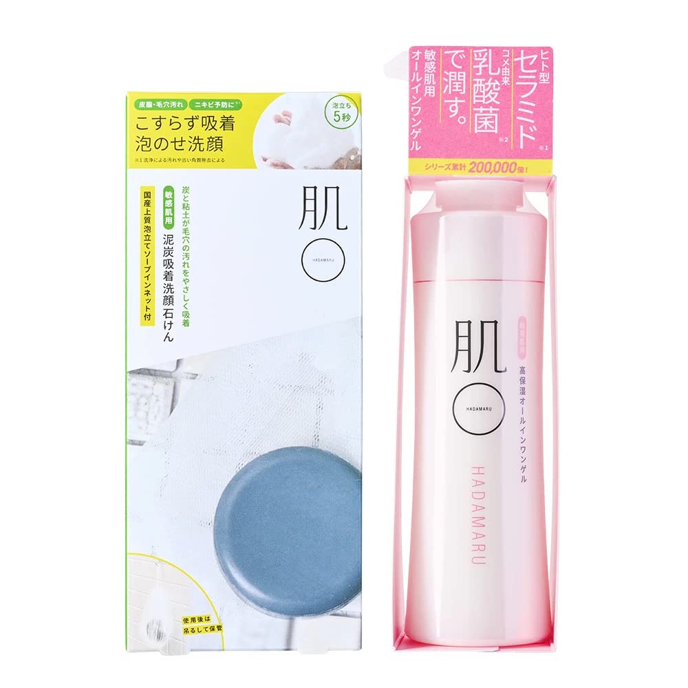 Hadamaru All-in-One Gel & Facial Soap Set (Aqua Moisture Gel 150g  Soap 60g) Suitable for Sensitive Skin, Low Irritation, Dry Skin (Human-type