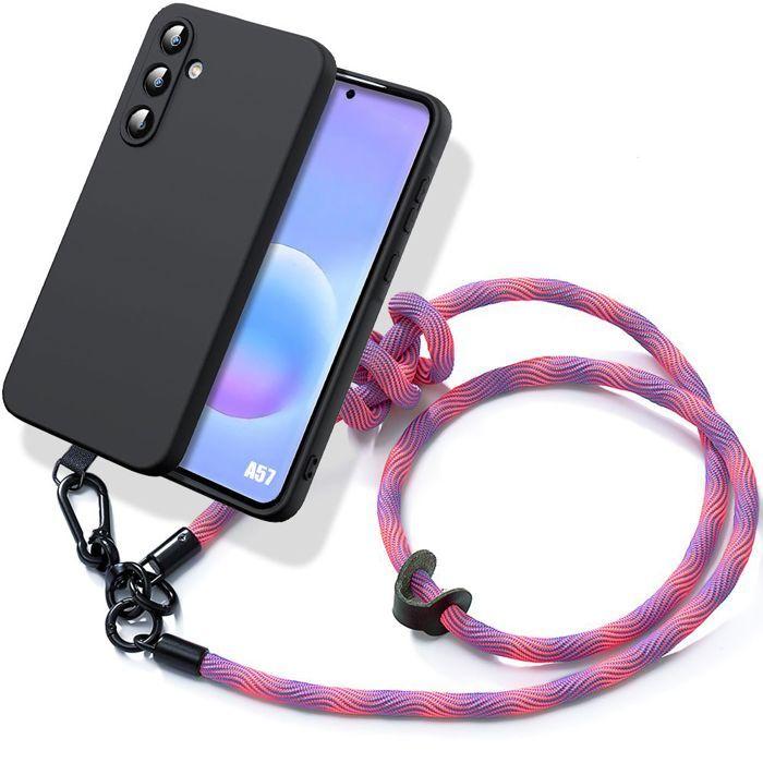 Case for Samsung Galaxy A57 5G, Slim Liquid Silicone Anti-Scratch with Detachable Pink Lanyard