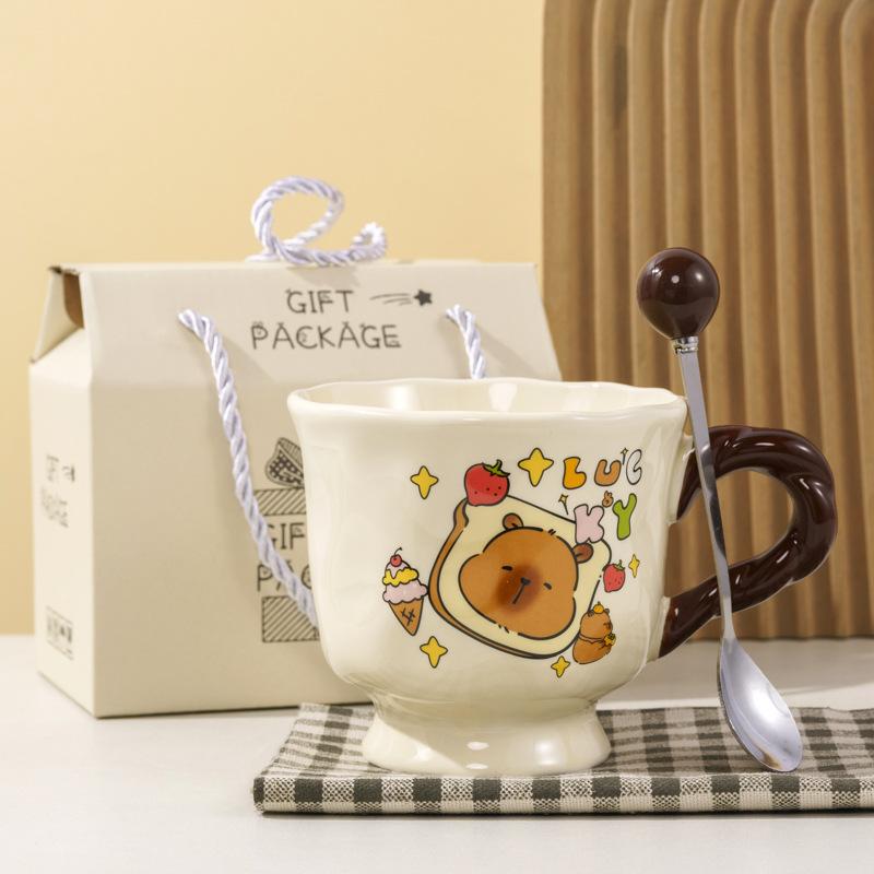 Buddhist Kapibala Ceramic Cup High-Pretty Capybara Mug with Spoon Cute Student Water Cup Couple Souvenir